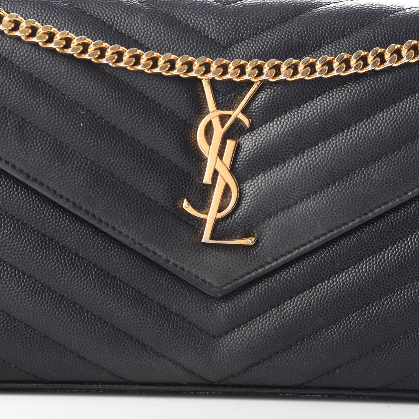 Grain De Poudre Matelasse Chevron Monogram Chain Wallet Black