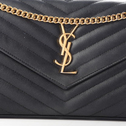 Saint Laurent Grain De Poudre Matelasse Chevron Monogram Chain Wallet Black 7 of 9