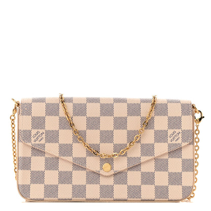 Louis Vuitton Damier Azur Pochette Felicie Chain Wallet Rose Ballerine 1 of 11