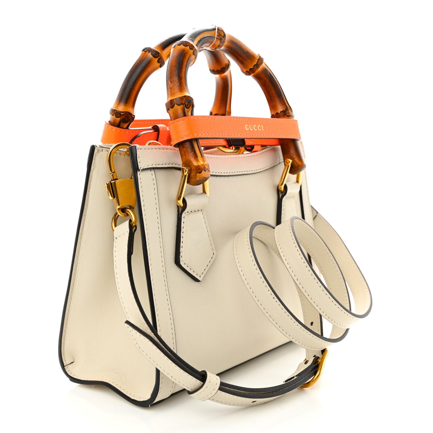 Wonka Grain Calfskin Mini Diana Tote Bag Mystic White Orange Fluo