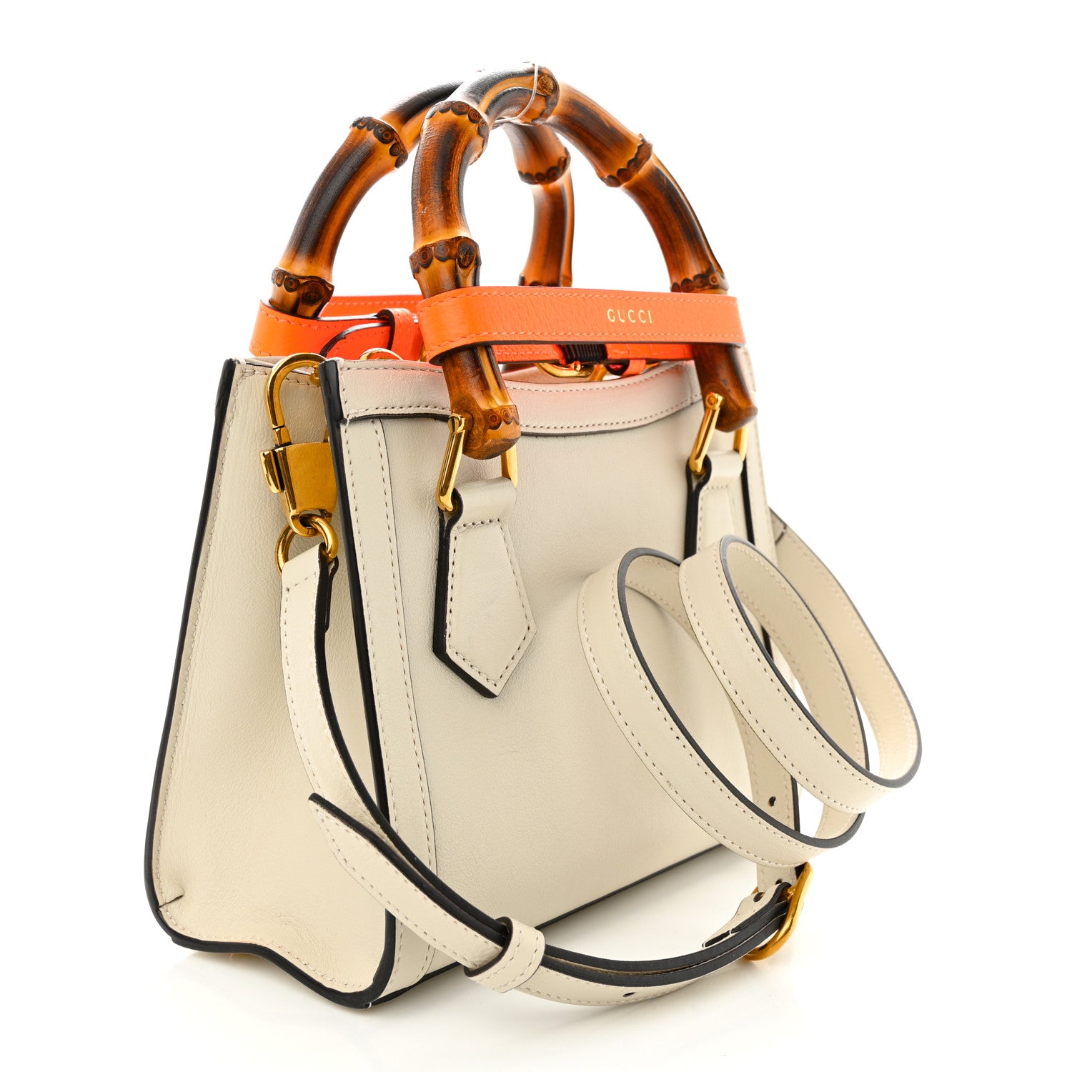 Gucci Wonka Grain Calfskin Mini Diana Tote Bag Mystic White Orange Fluo 3 of 11