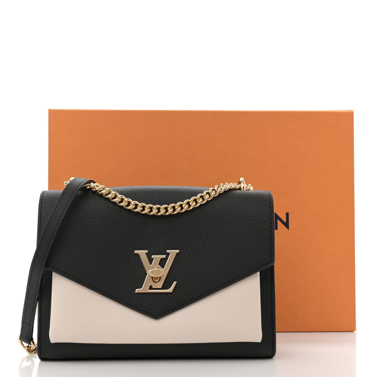 Louis Vuitton Soft Calfskin Mylockme Chain Bag BB Black Creme 10 of 10