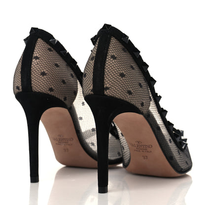 Valentino Garavani Mesh Point d'Esprit Calfskin Rockstud 85mm Pumps 37 Black 4 of 10