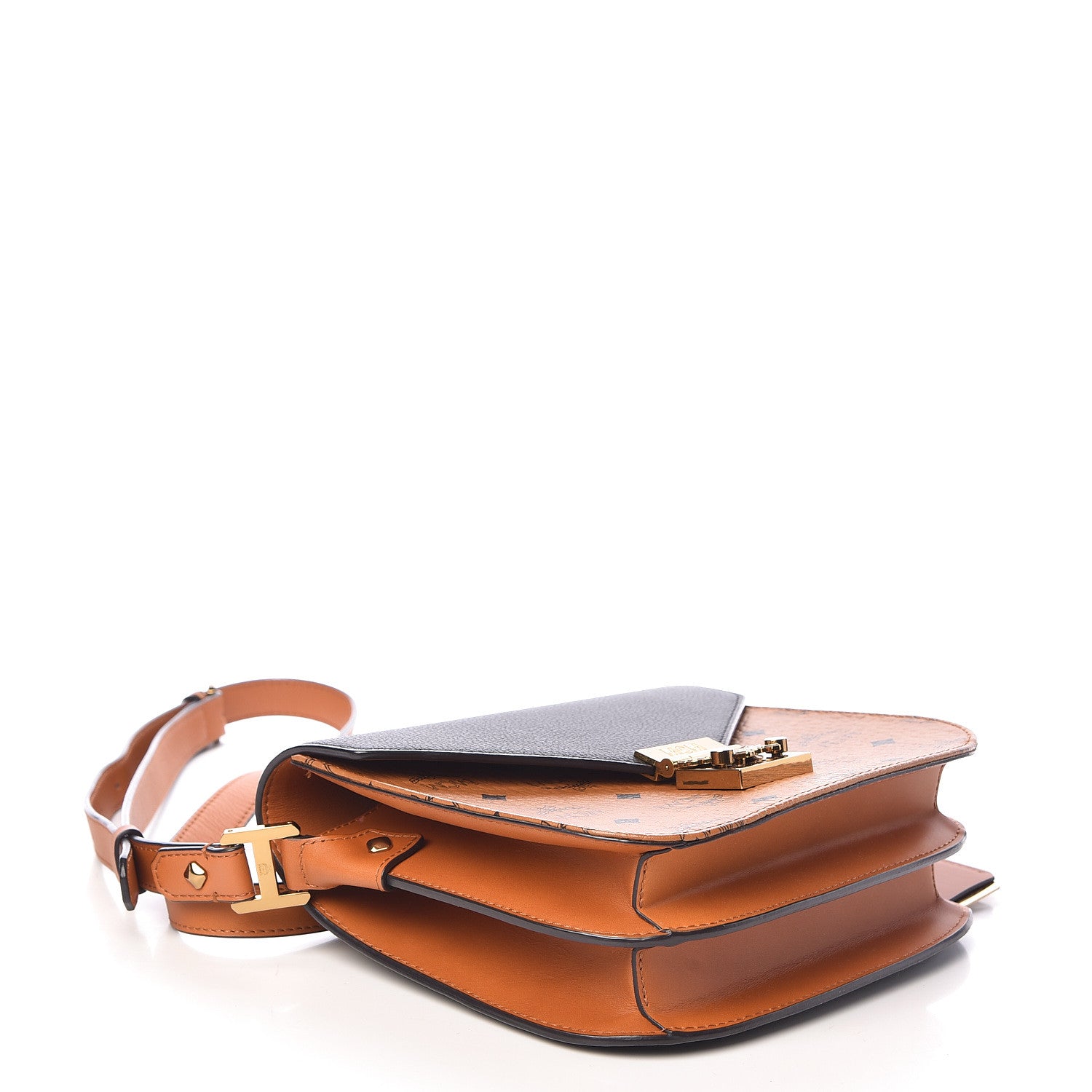 MCM Visetos Calfskin Small Patricia Crossbody Bag Cognac Black 4 of 9