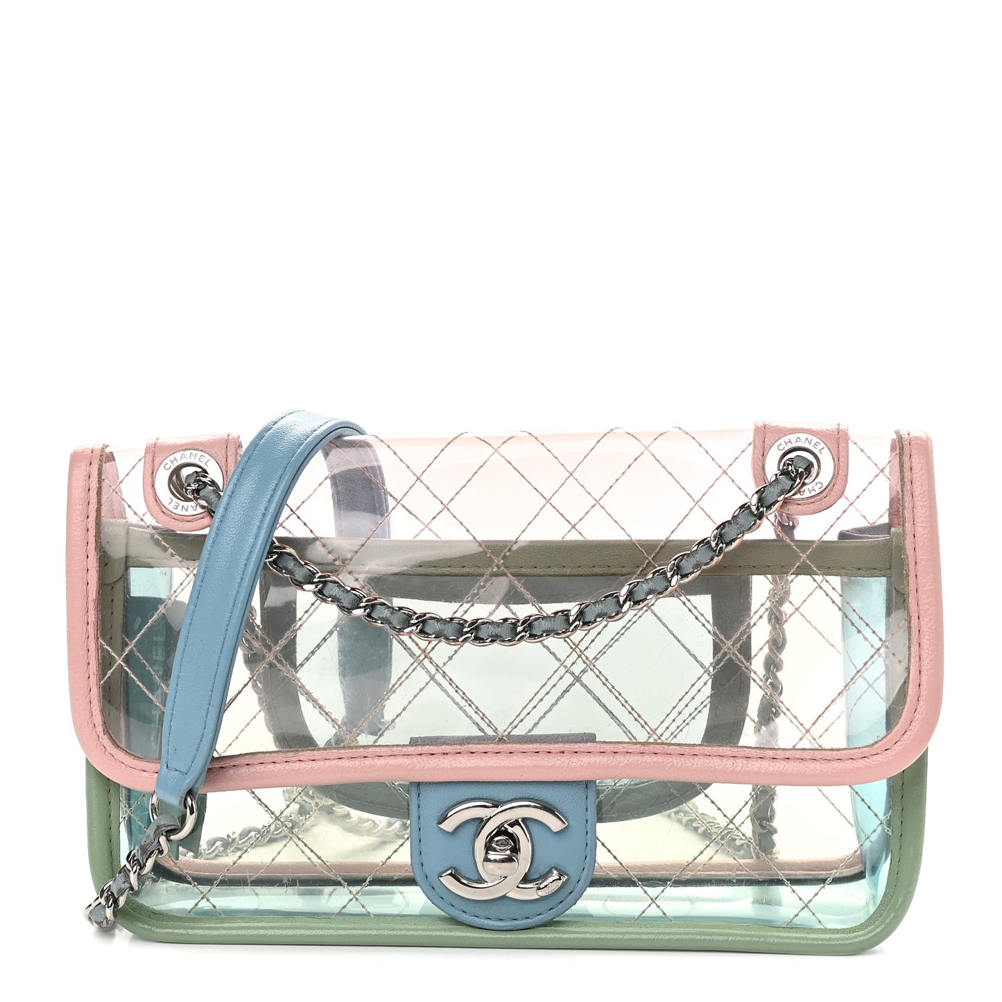 Lambskin PVC Quilted Mini Coco Splash Flap Blue Green