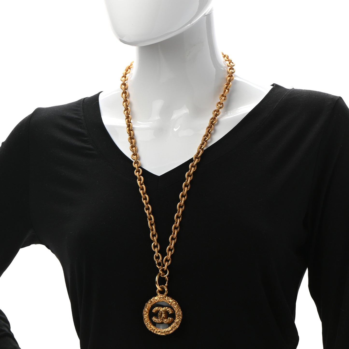 CC Pendant Long Necklace Gold