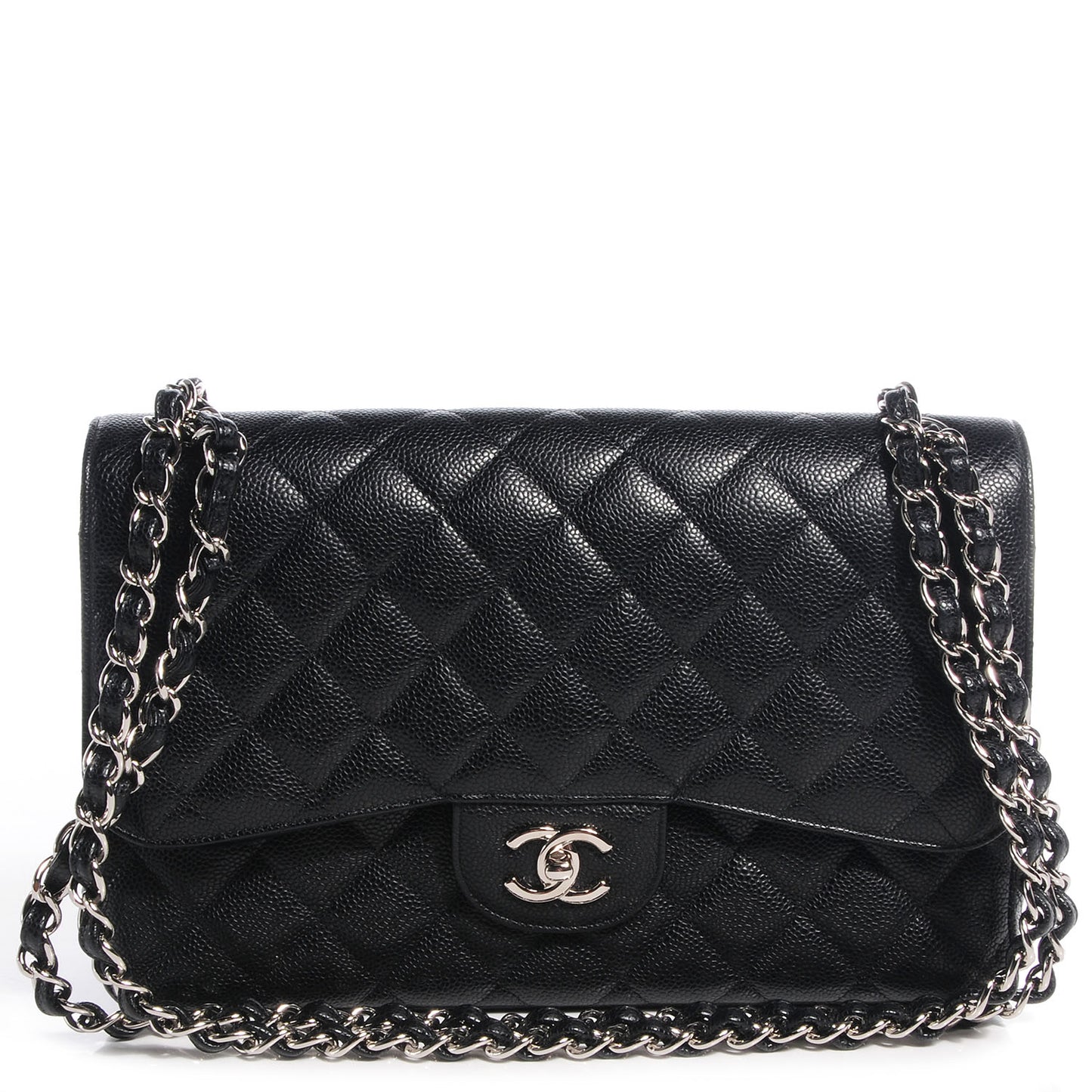 Caviar Quilted Jumbo Double Flap Black