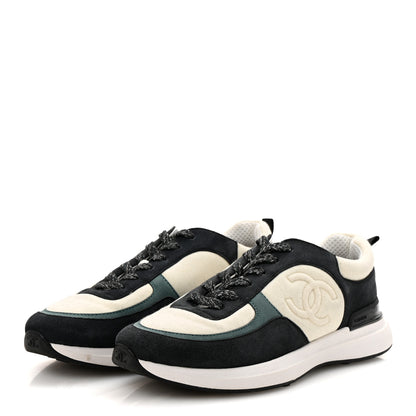 Chanel Suede Calfskin Fabric CC Sneakers 39 Dark Grey 4 of 8