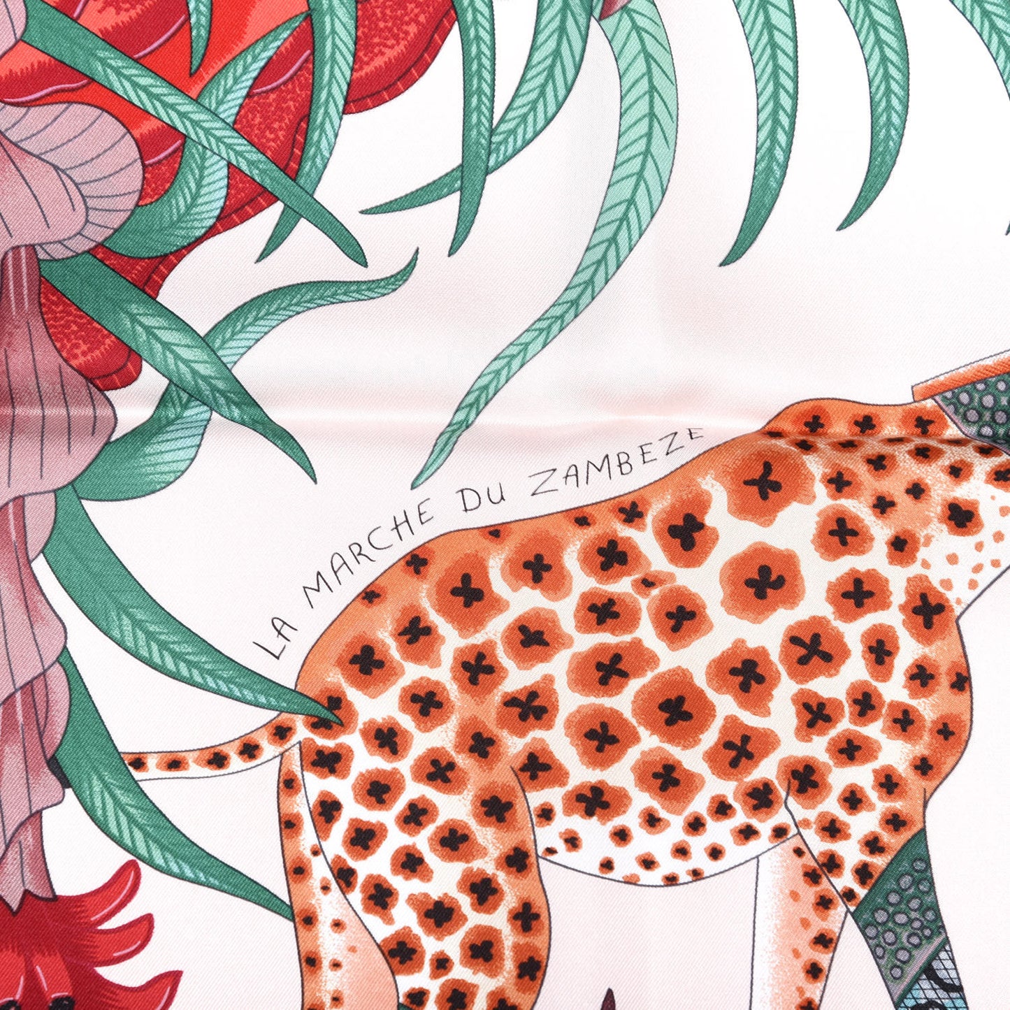 Silk La Marche Du Zambeze Scarf 90 Rose Pale Rouge Vert