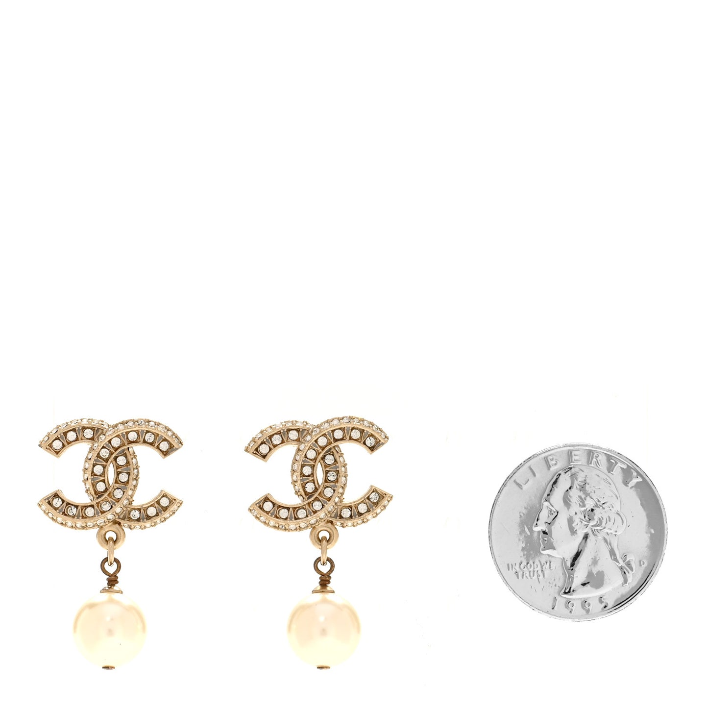 Crystal Timeless CC Pearl Drop Earrings Light Gold