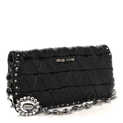 Miu Miu Nappa Quilted Crystal Studded Flap Clutch Black 2 of 11