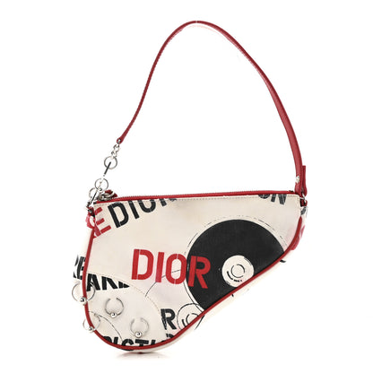 Christian Dior Canvas Hardcore Mini Saddle Pochette White Red 1 of 14