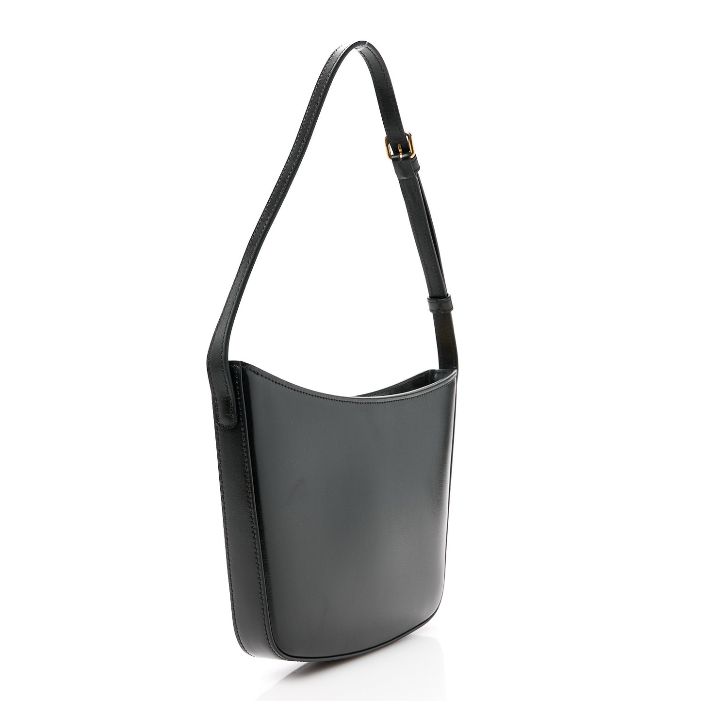 Shiny Calfskin Medium Croque Bag Black