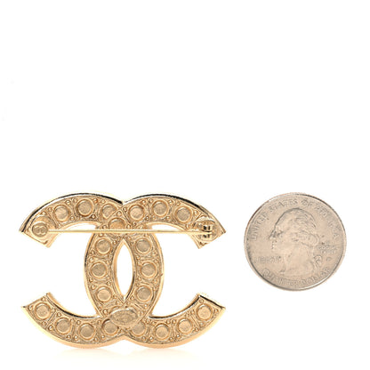 Chanel Metal Crystal Graduated Pearl CC Brooch Gold 2 of 3