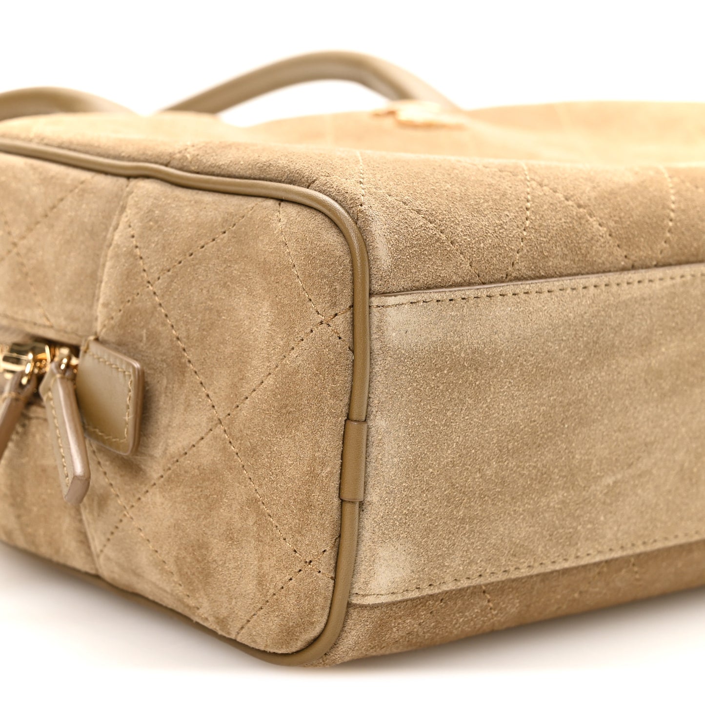 Suede Calfskin Large Perfect Bowling Bag Dark Beige