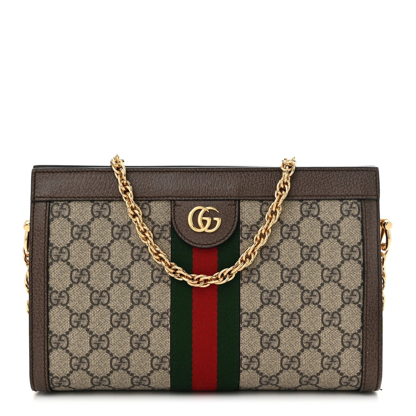 GG Supreme Monogram Web Small Ophidia Chain Shoulder Bag Brown
