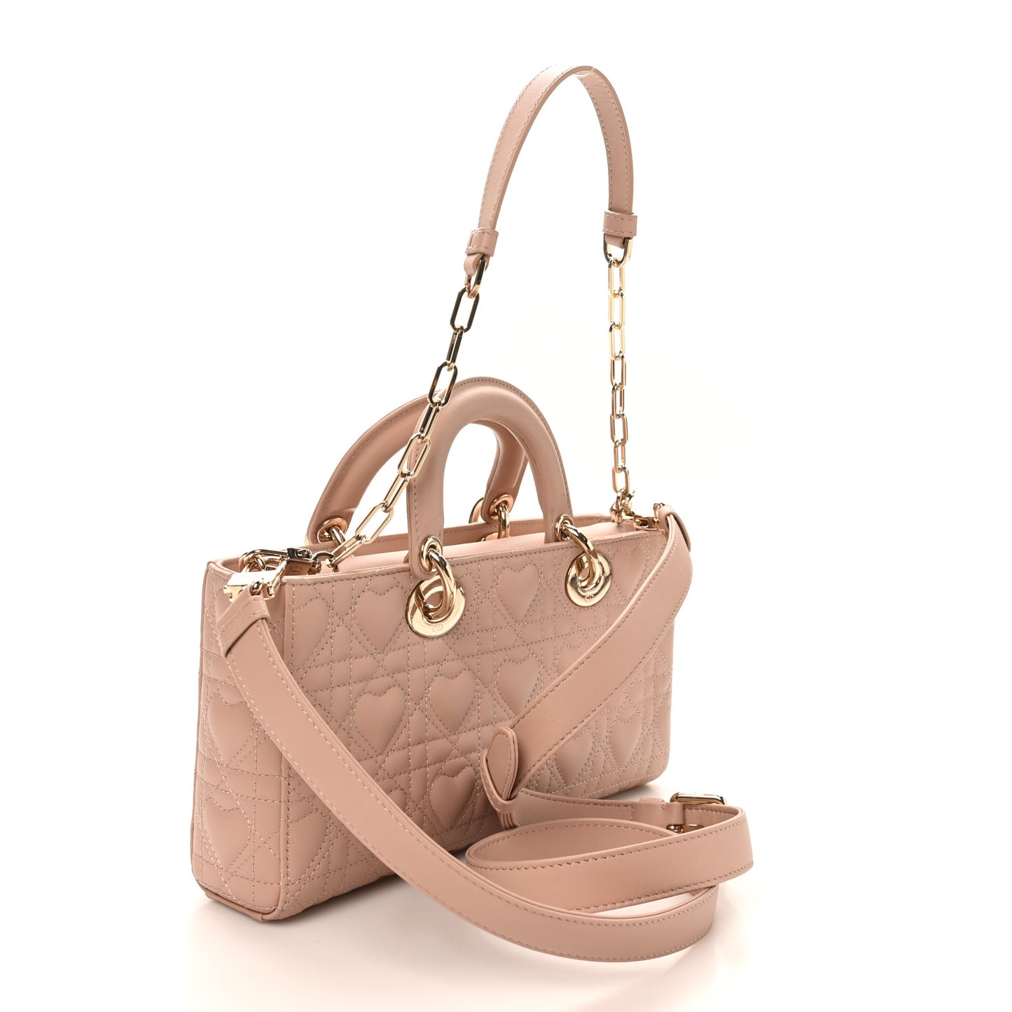 Lambskin Cannage Heart Medium Lady D-Joy Rose Des Vents