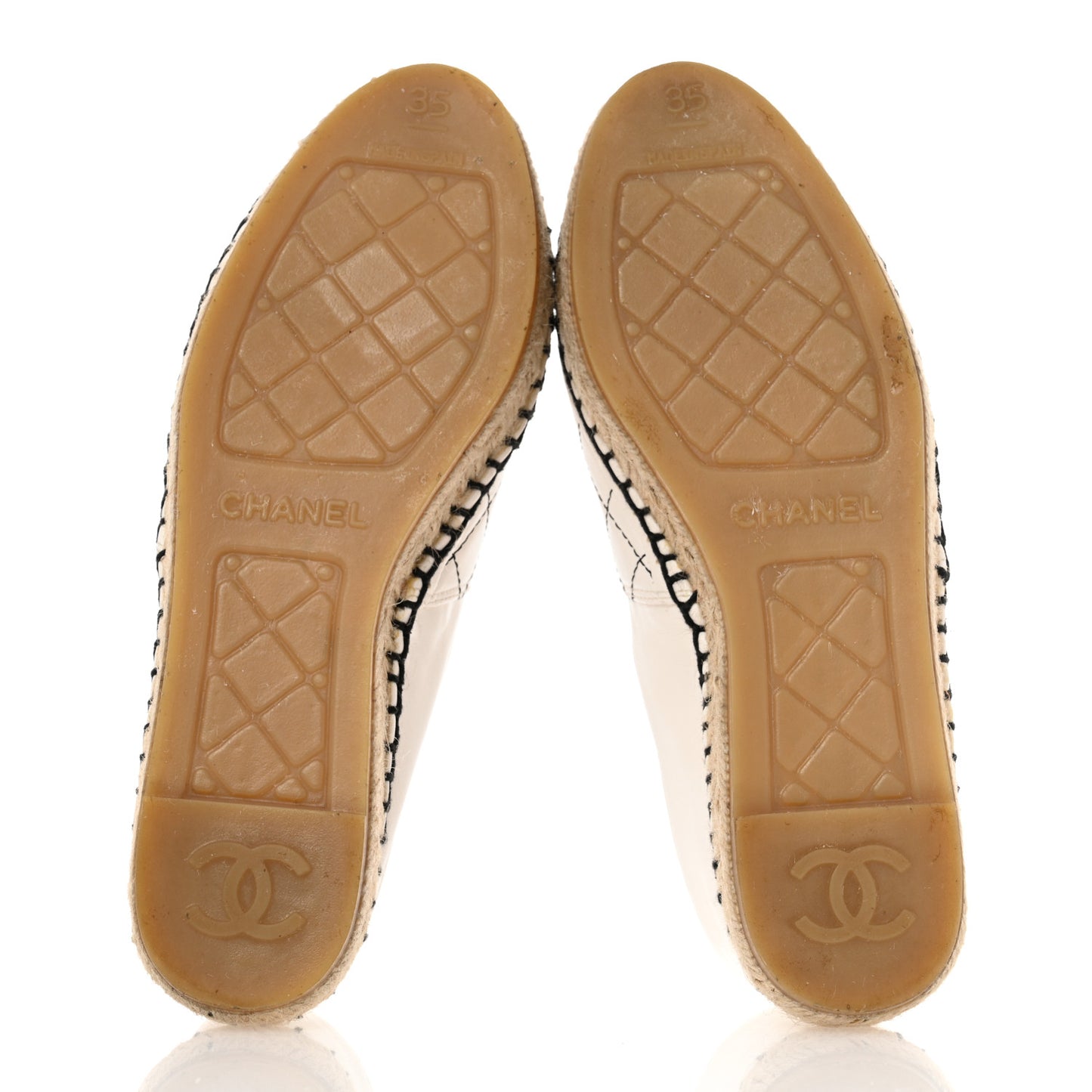 Lambskin Stitched CC Espadrilles 35 White Black