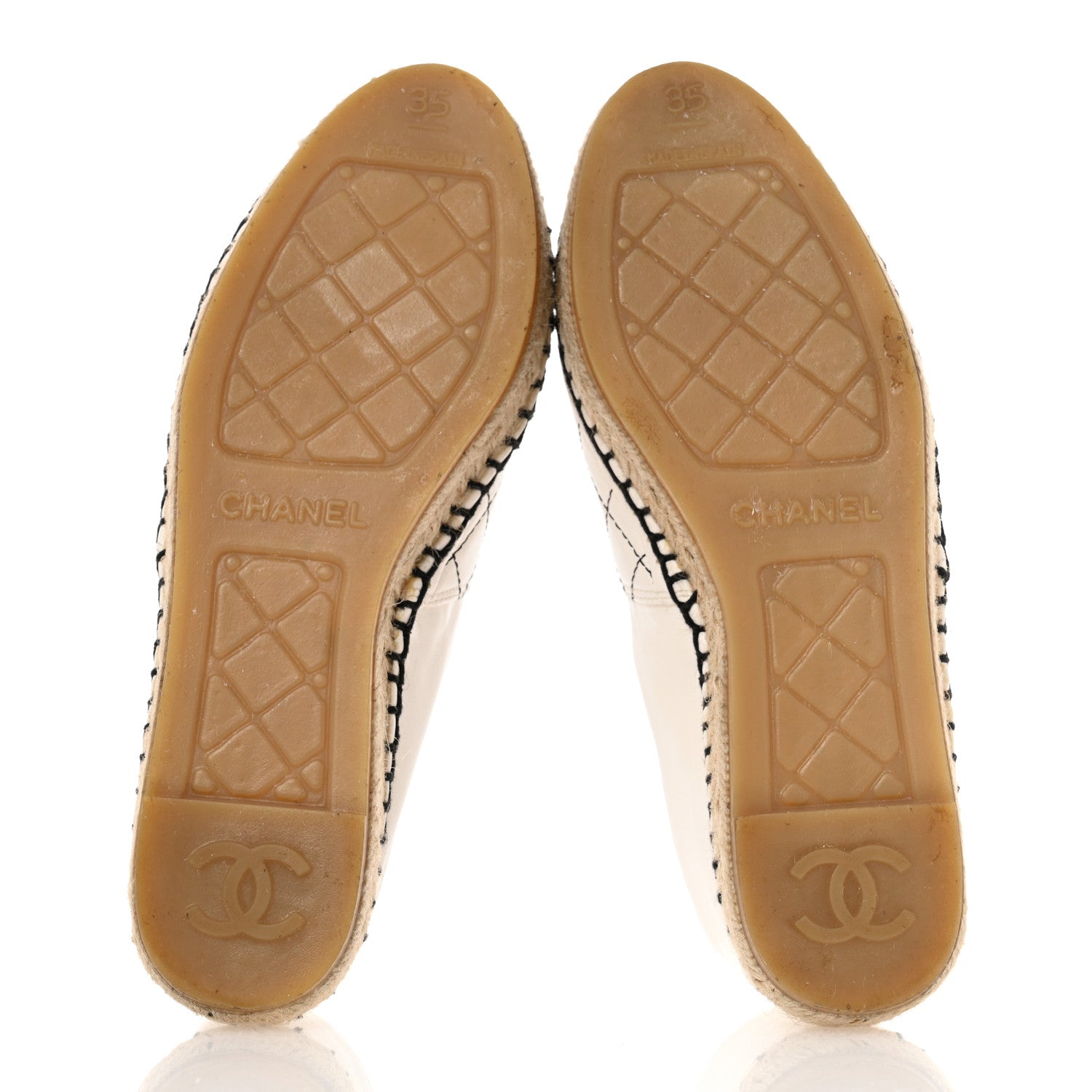 Chanel Lambskin Stitched CC Espadrilles 35 White Black 5 of 13