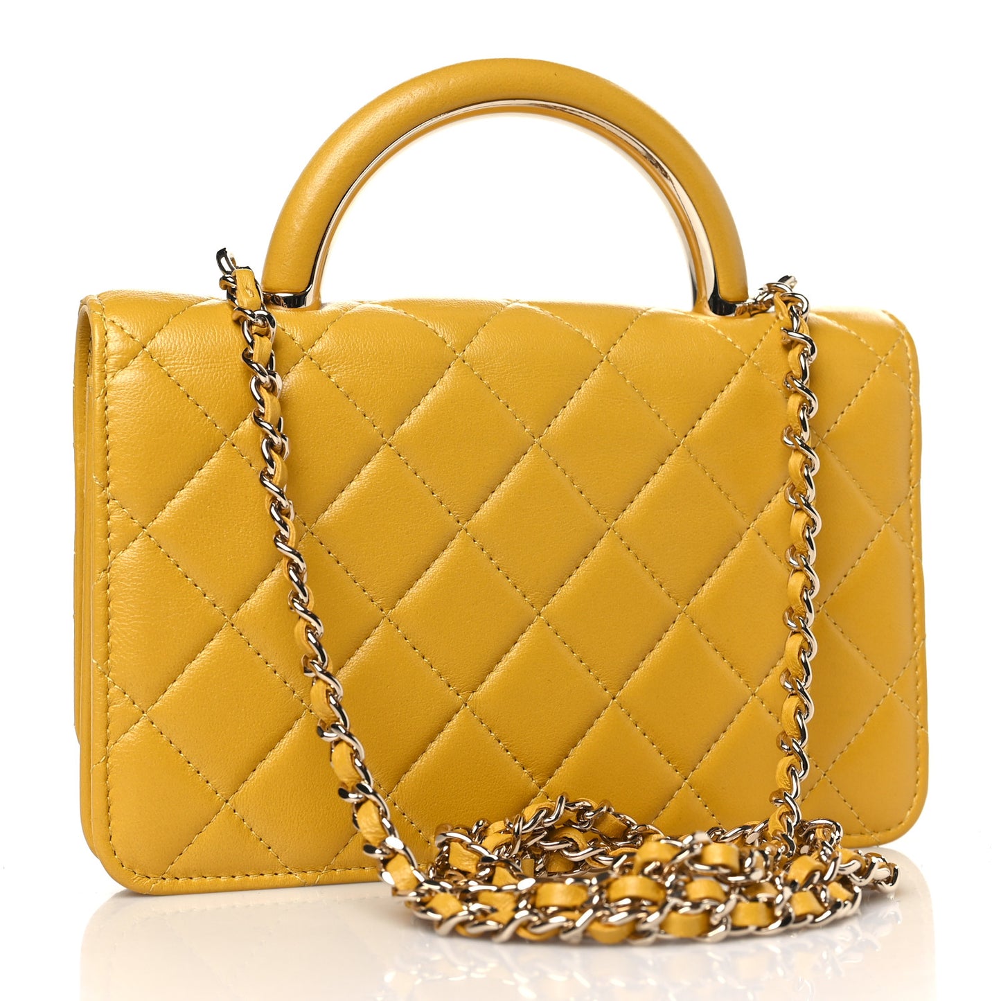 Lambskin Quilted Top Handle Wallet On Chain WOC Yellow