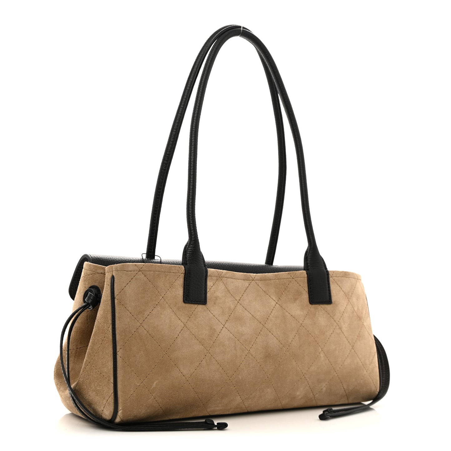 Grained Calfskin Suede Urban Essentials Small Shopping Bag Dark Beige Black