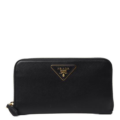 Prada Saffiano Triangle Zip Around Wallet Black 1 of 7