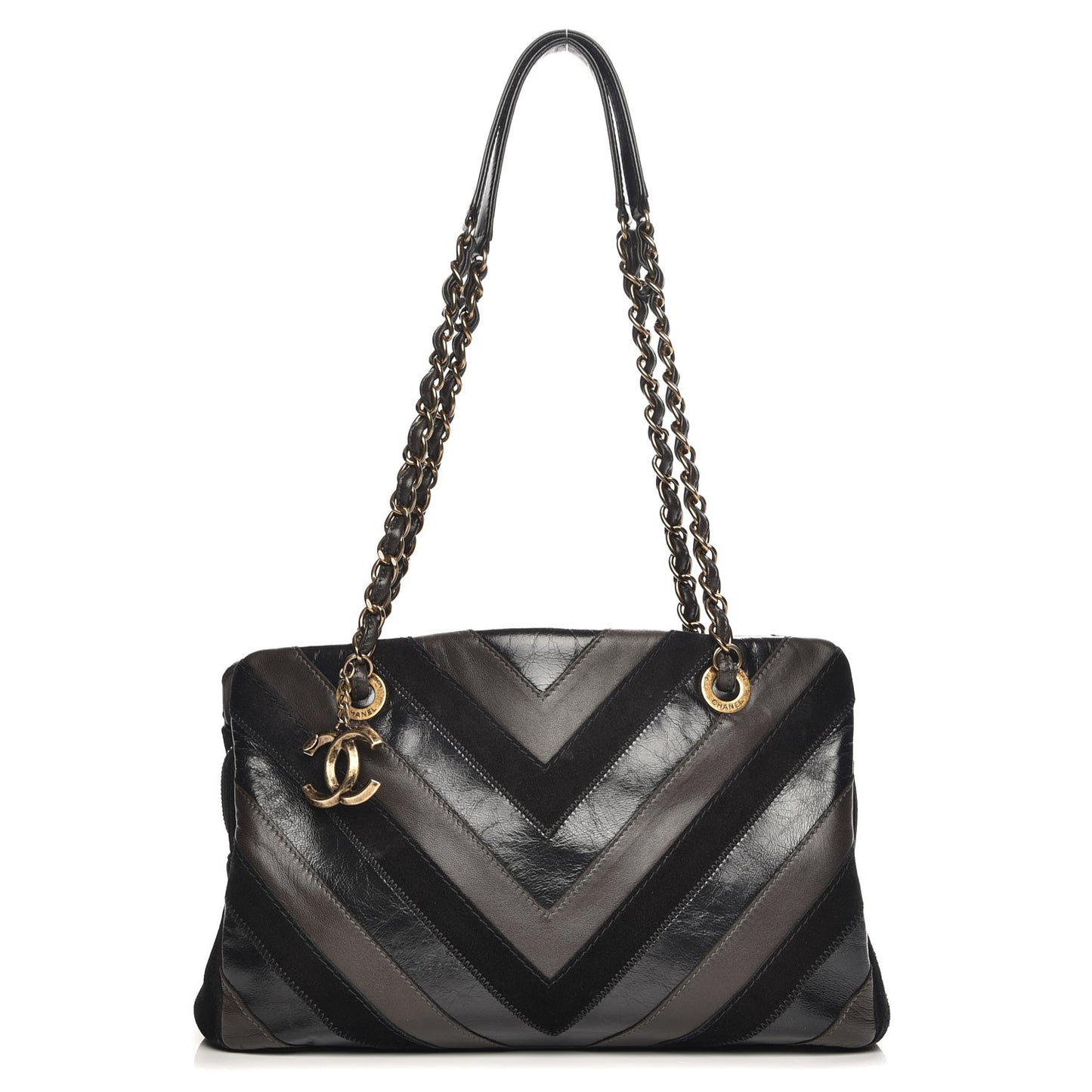 Suede Lambskin Glazed Calfskin Lady Vintage Tote Black