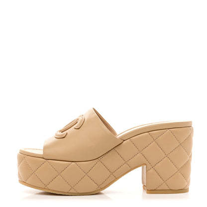 Chanel Lambskin Quilted CC Platform Mules 37.5 Beige 1 of 10