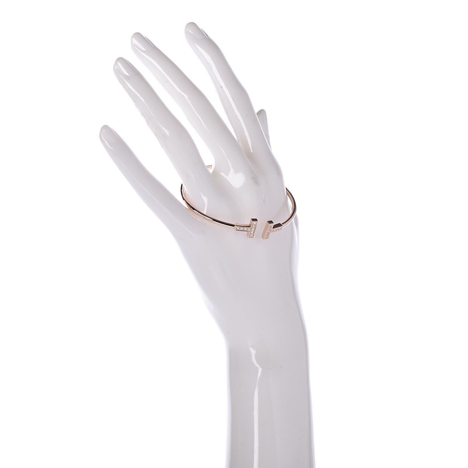 Tiffany 18K Rose Gold Diamond T Wire Bracelet 2 of 5