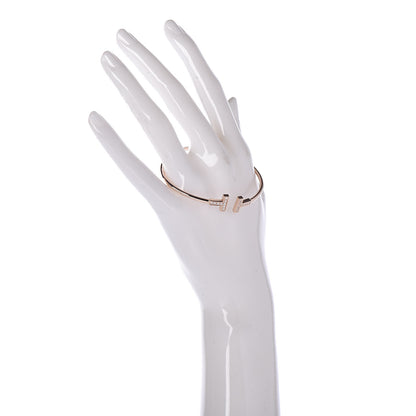 Tiffany 18K Rose Gold Diamond T Wire Bracelet 2 of 5