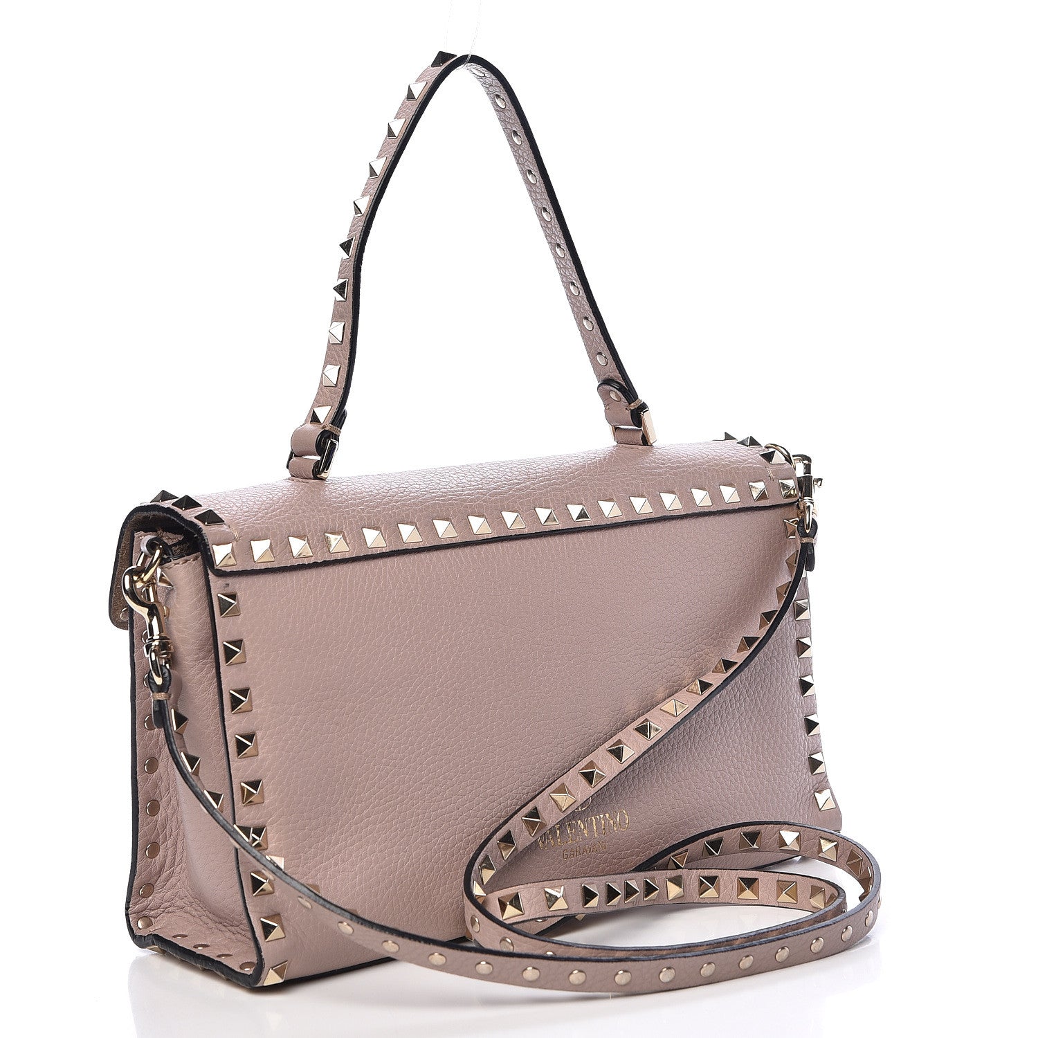 Valentino Garavani Pebbled Calfskin Small Rockstud Single Handle Flap Bag Poudre 4 of 21