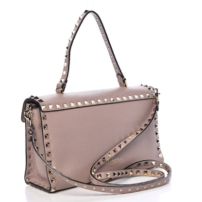Valentino Garavani Pebbled Calfskin Small Rockstud Single Handle Flap Bag Poudre 4 of 21