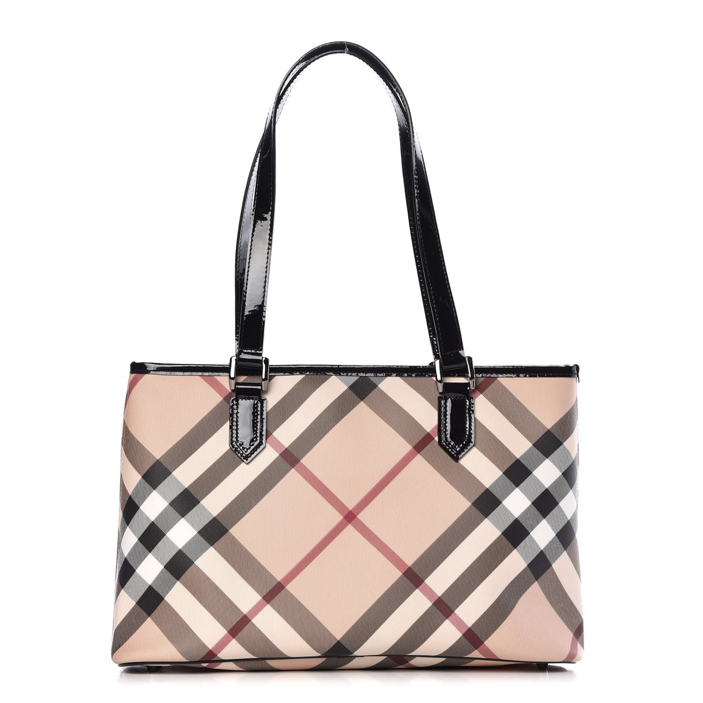 Patent Trim Nova Check Shopper Tote Black