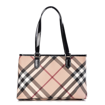 Burberry Patent Trim Nova Check Shopper Tote Black 1 of 9