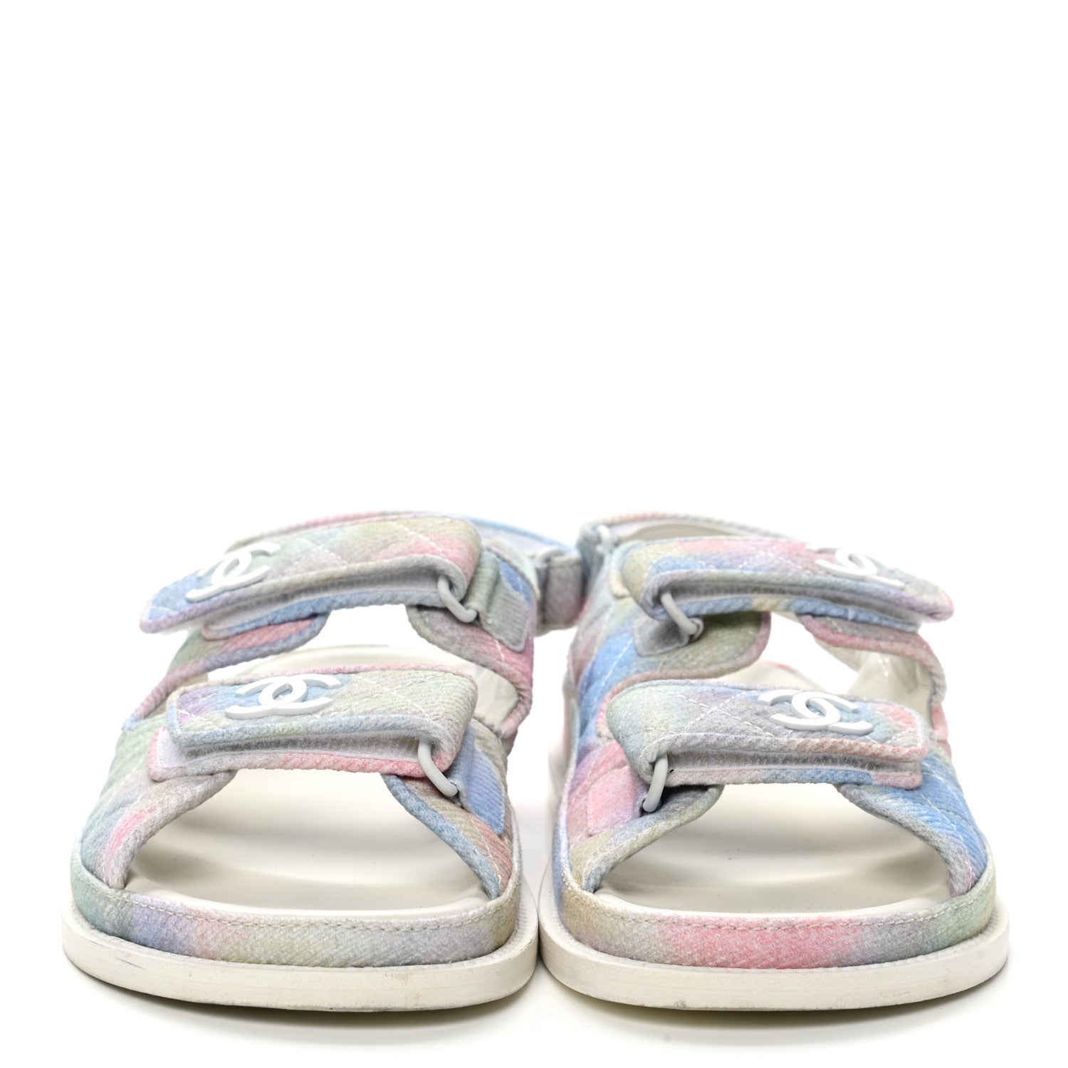 Chanel Printed Fabric Quilted Dad Sandals 38.5 Green Pink Blue 2 of 10