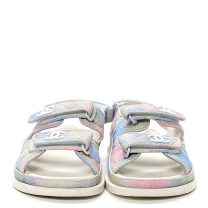 Chanel Printed Fabric Quilted Dad Sandals 38.5 Green Pink Blue 2 of 10