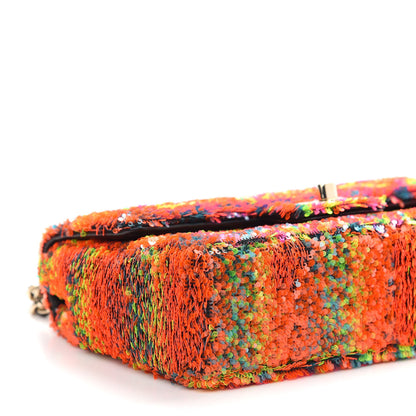 Chanel Sequin Logo Single Flap Orange Turquoise Pink 7 of 8