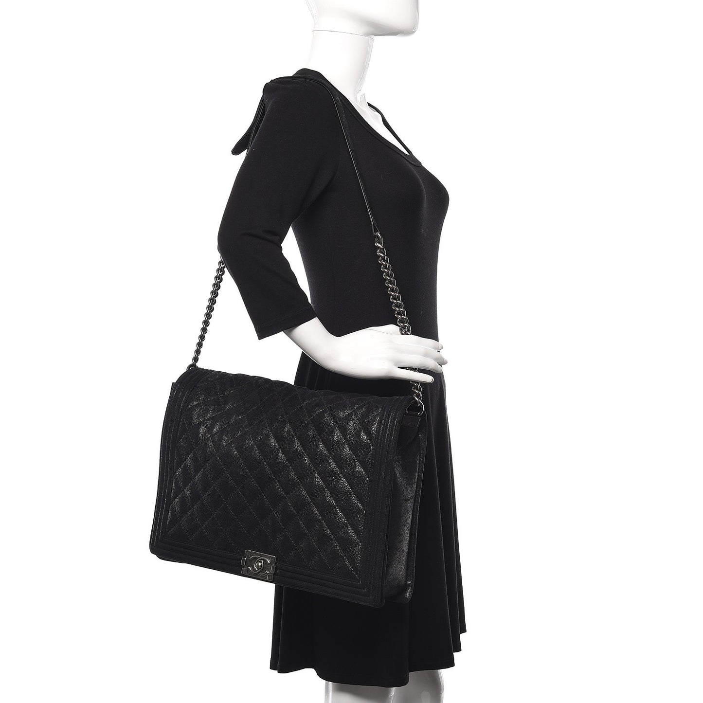 Iridescent Calfskin Quilted XL Gentle Boy Flap Black