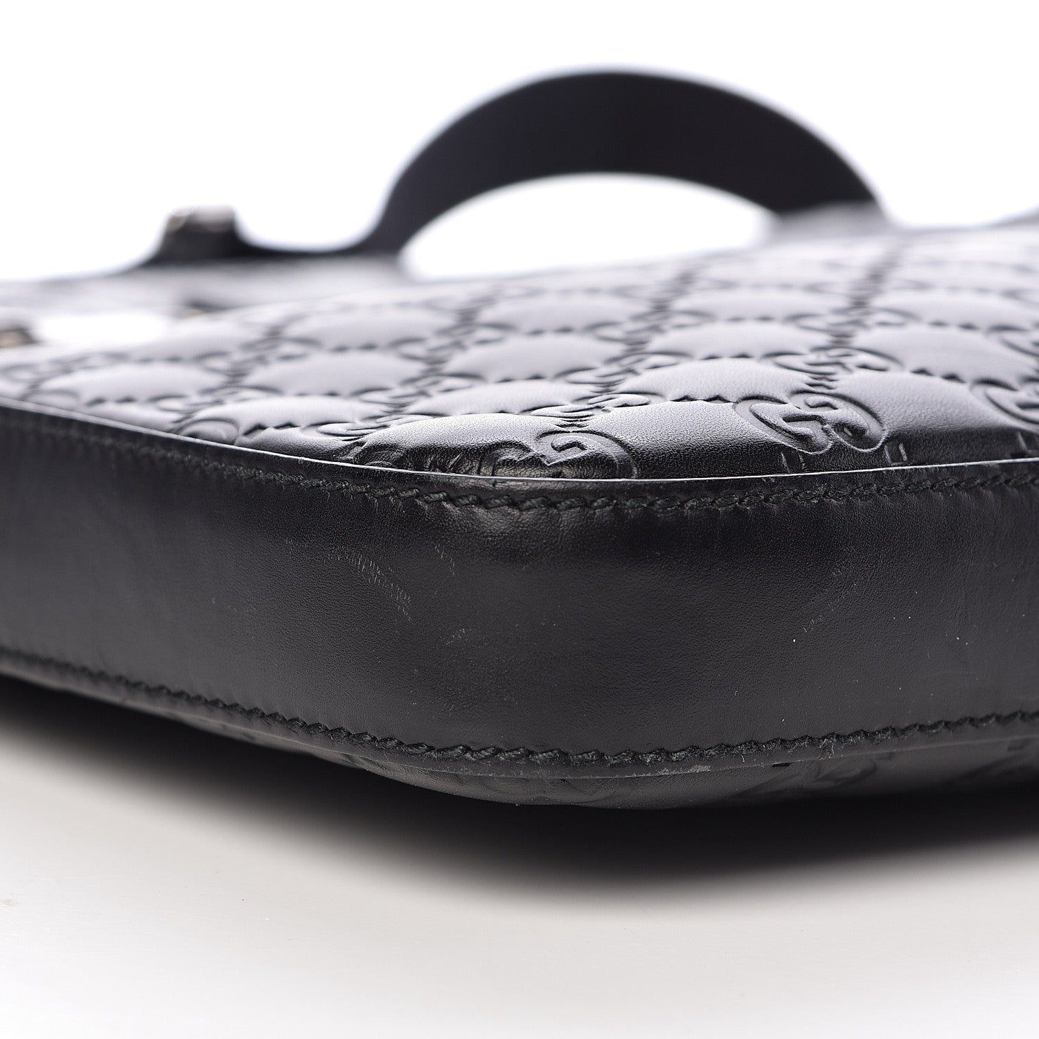 Gucci Guccissima Signature Medium Flat Messenger Bag Black 9 of 13