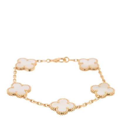 Van Cleef & Arpels 18K Yellow Gold Mother of Pearl 5 Motifs Vintage Alhambra Bracelet 1 of 4