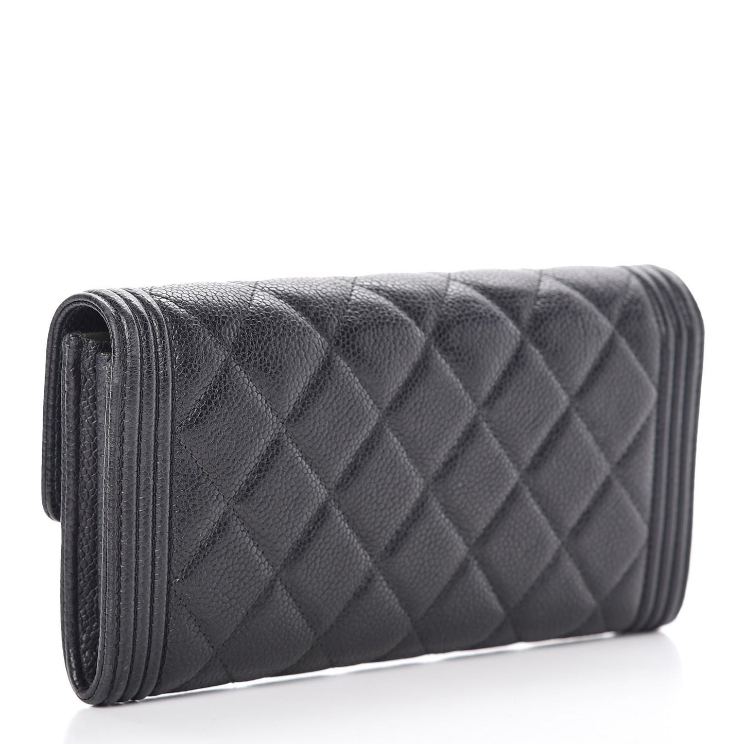 Caviar Quilted Large Boy Gusset Flap Wallet Black