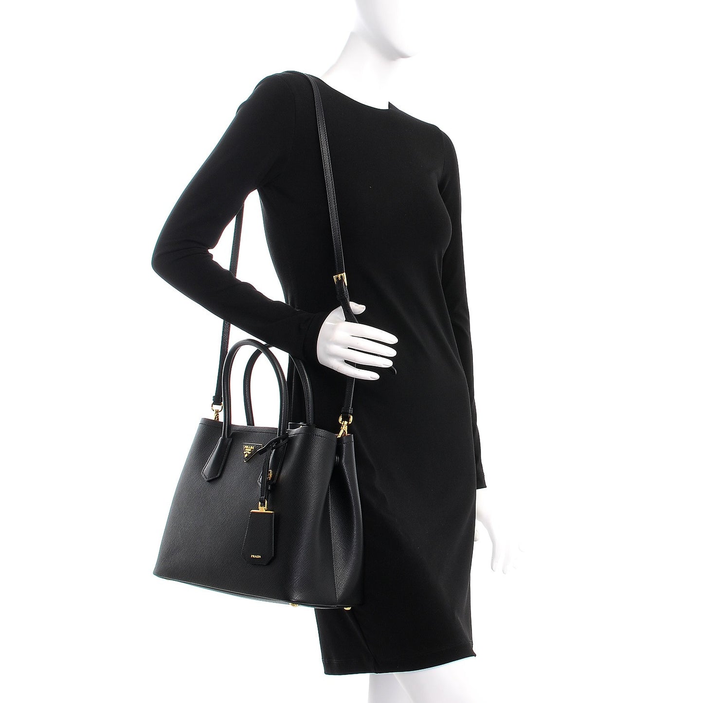 Saffiano Cuir Medium Double Bag Black Mughetto