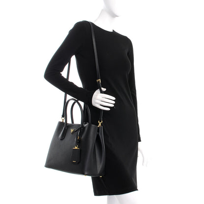 Prada Saffiano Cuir Medium Double Bag Black Mughetto 2 of 8