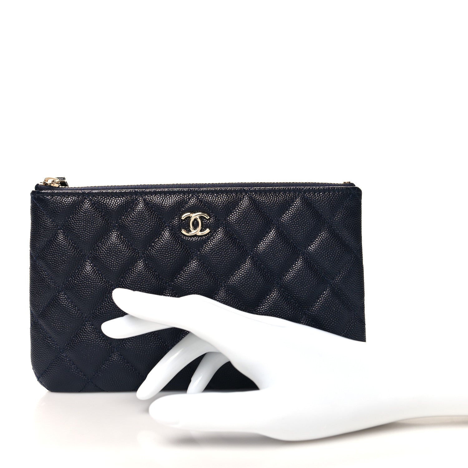 Chanel Caviar Quilted Small Zipped Pouch Navy Blue 2 of 8