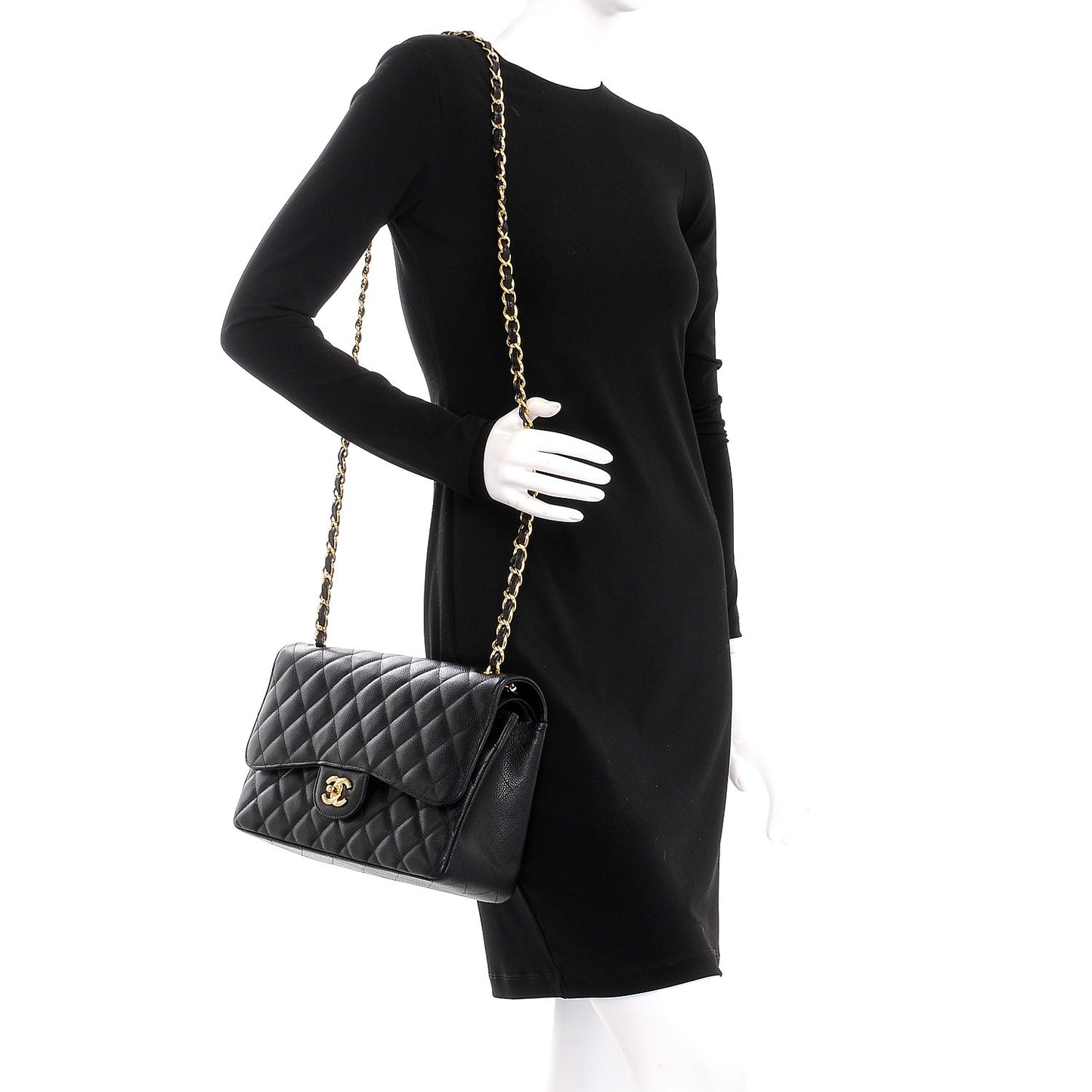Caviar Quilted Jumbo Double Flap Black