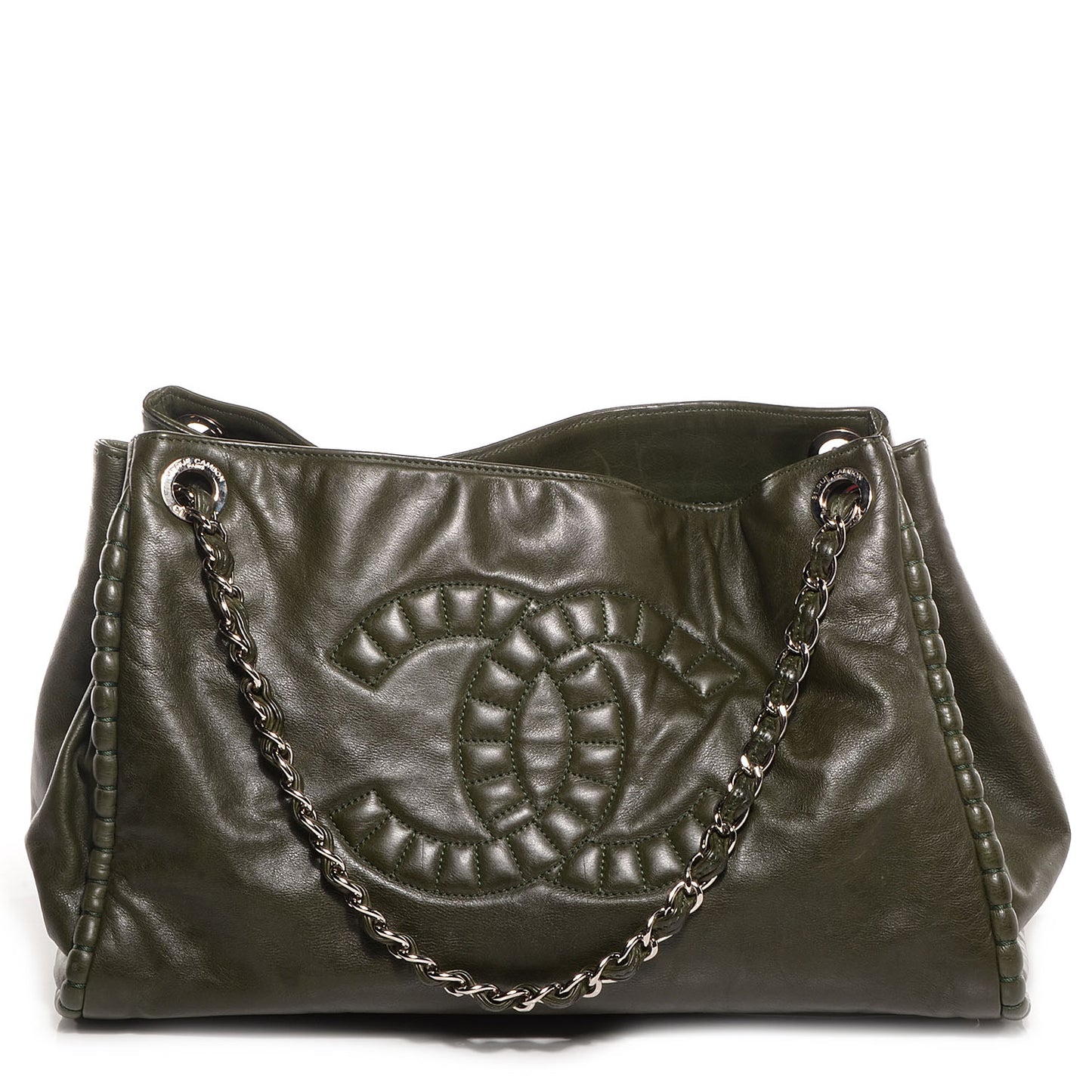 Calfskin On The Bund Open Accordion Tote Dark Khaki