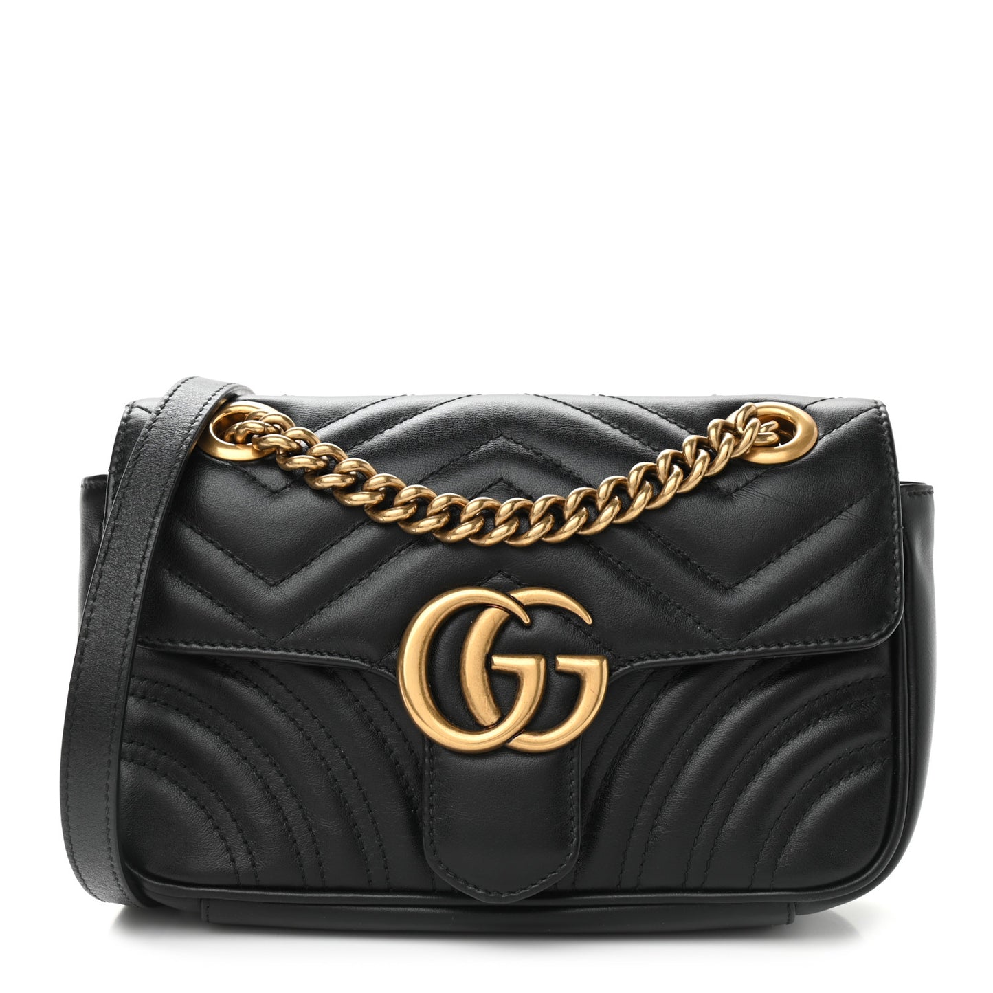 Calfskin Matelasse Mini GG Marmont Shoulder Bag Black