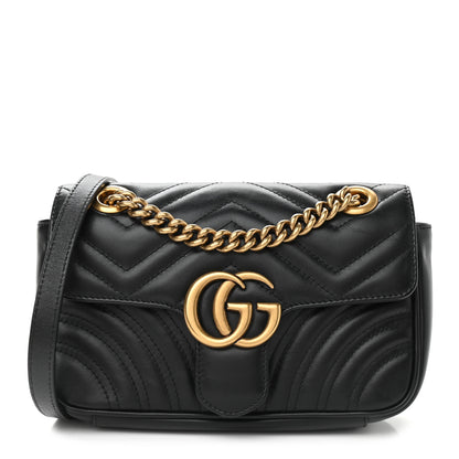 Gucci Calfskin Matelasse Mini GG Marmont Shoulder Bag Black 1 of 12