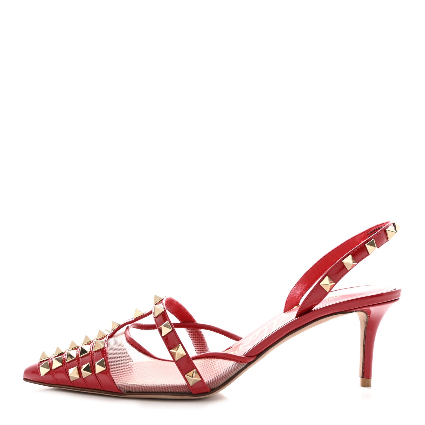 Mesh Nappa Rockstud Alcove 60mm Slingback Pumps 37.5 Rosso Valentino