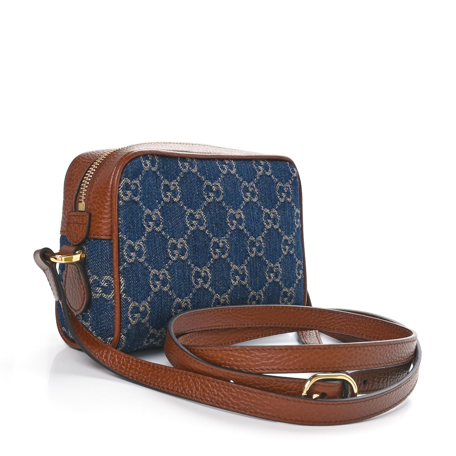 Gucci New Denim GG Monogram Dollar Calfskin Mini Ophidia Shoulder Bag Blue Tea Cuir Epilog 3 of 11
